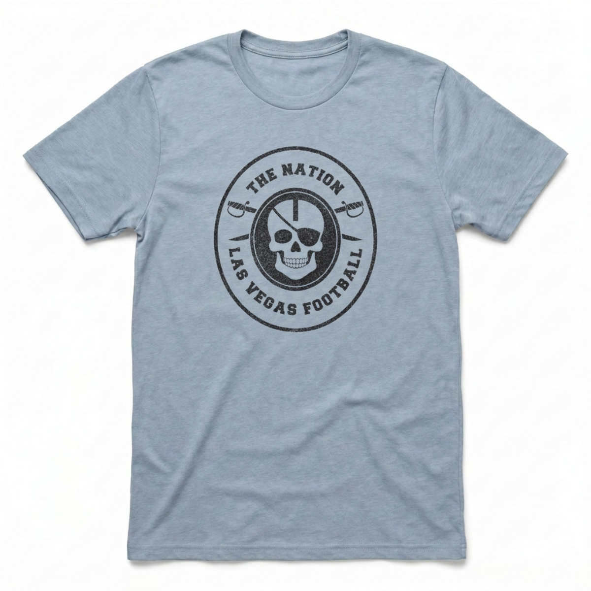 The Nation Skull and Swords Las Vegas Raiders t-shirt in vintage stonewash denim