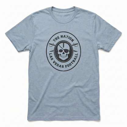 The Nation Skull and Swords Las Vegas Raiders t-shirt in vintage stonewash denim