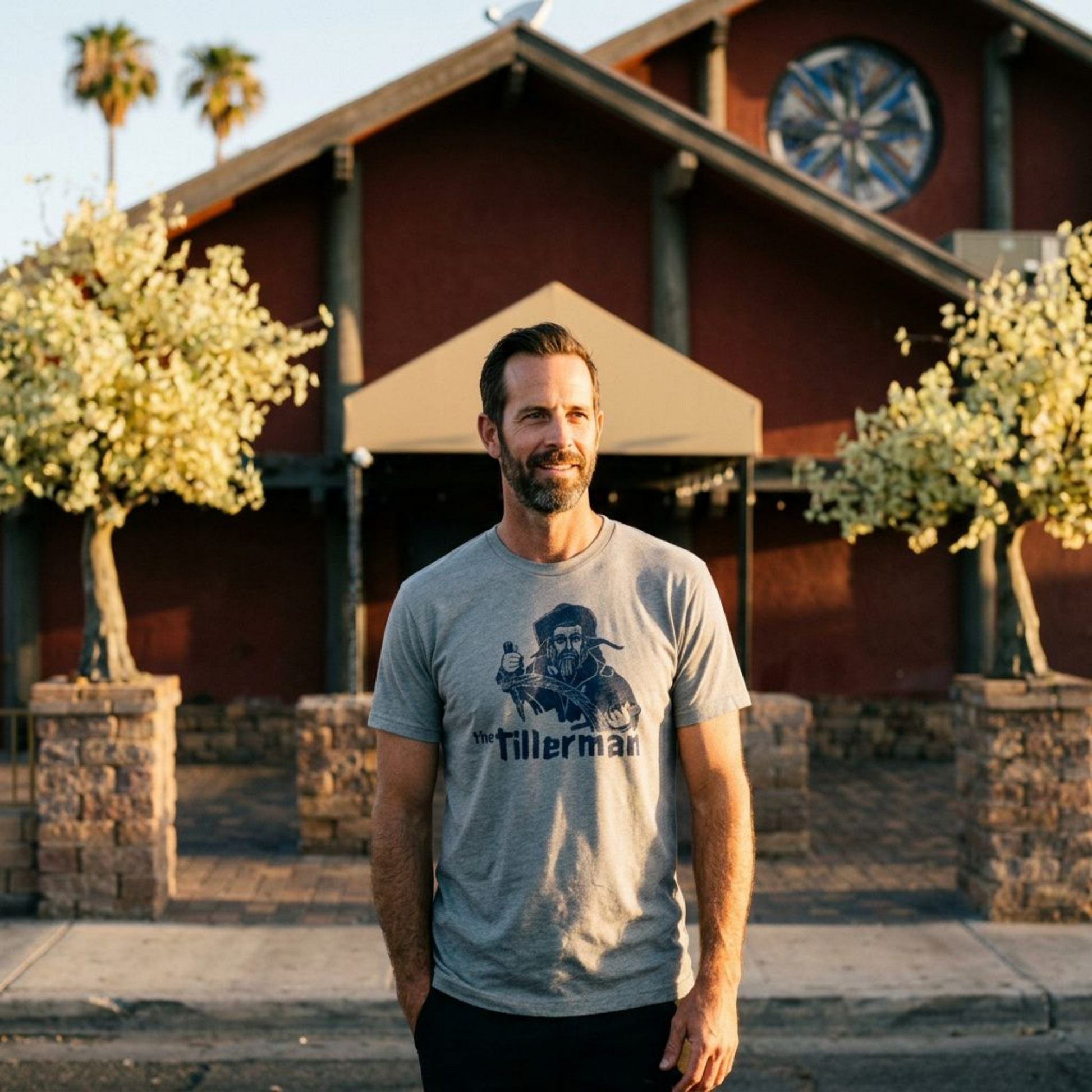 The Tillerman Las Vegas restaurant tribute t-shirt lifestyle shot in premium heather