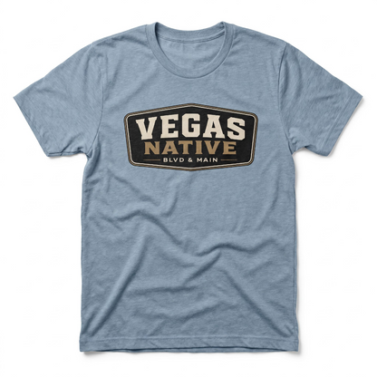 Las Vegas Native Badge t-shirt in stonewash denim