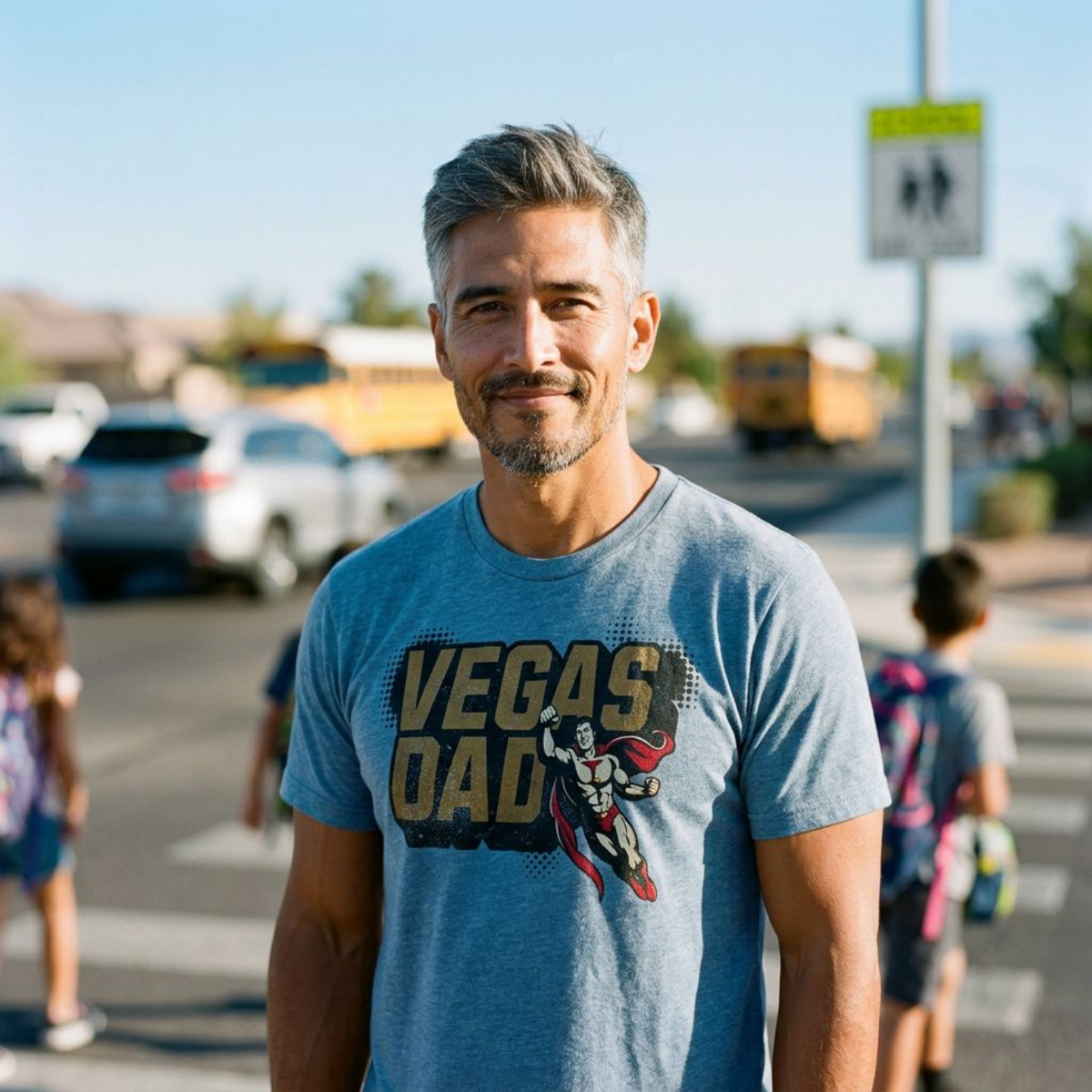 Vegas Super Dad Las Vegas dad t-shirt third lifestyle shot in vintage stonewash denim