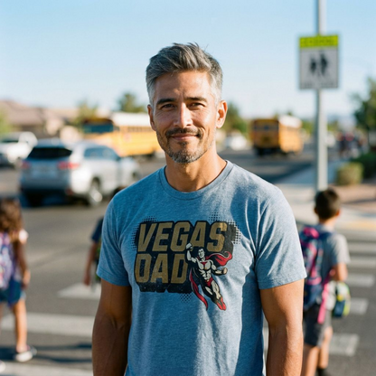Vegas Super Dad Las Vegas dad t-shirt third lifestyle shot in vintage stonewash denim