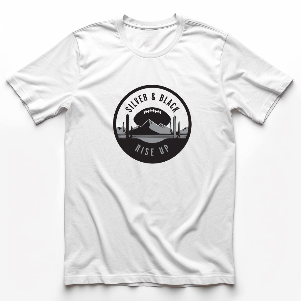 Silver and Black Rise Up Las Vegas Raiders t-shirt in white