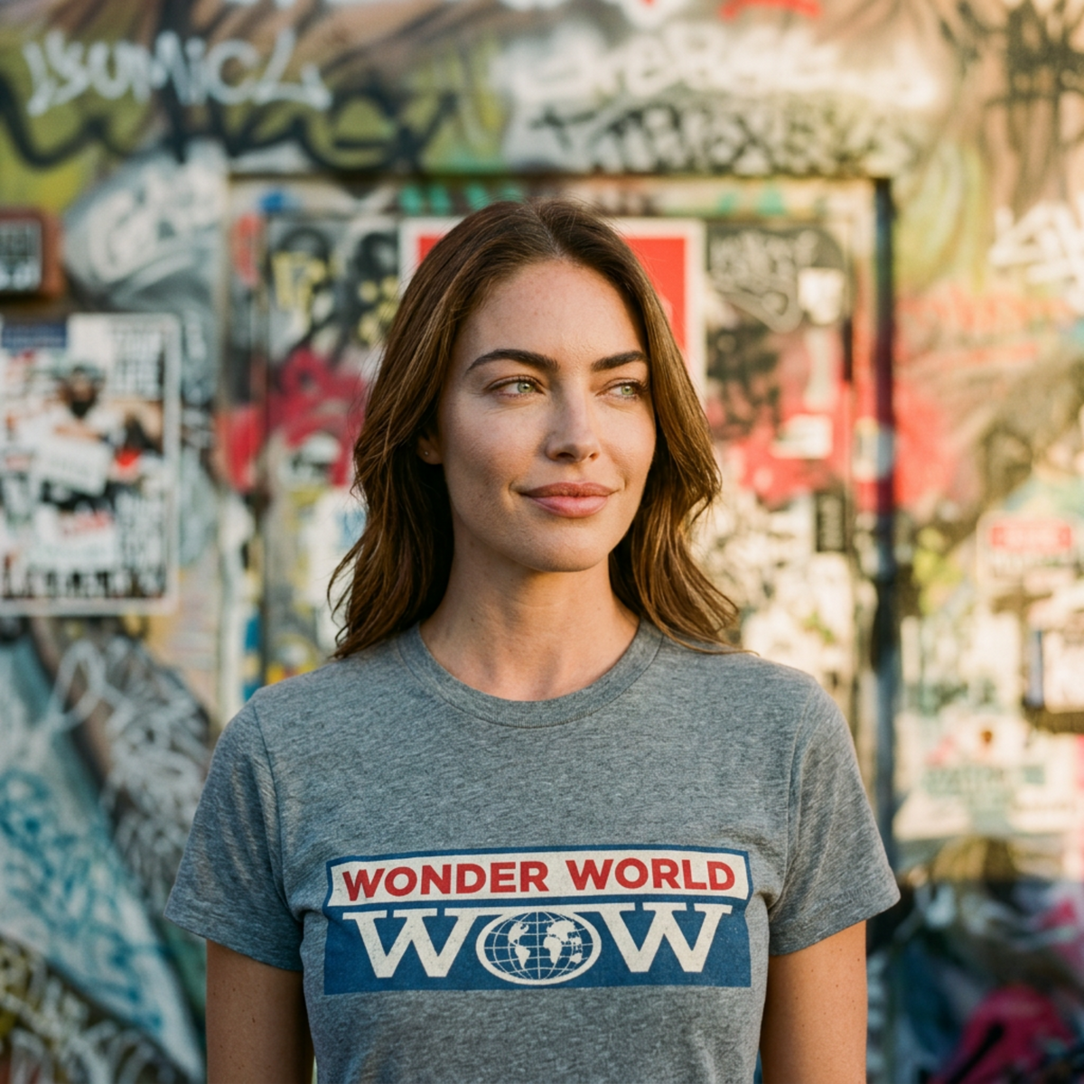 Wonder World Las Vegas t-shirt lifestyle shot in Premium Heather