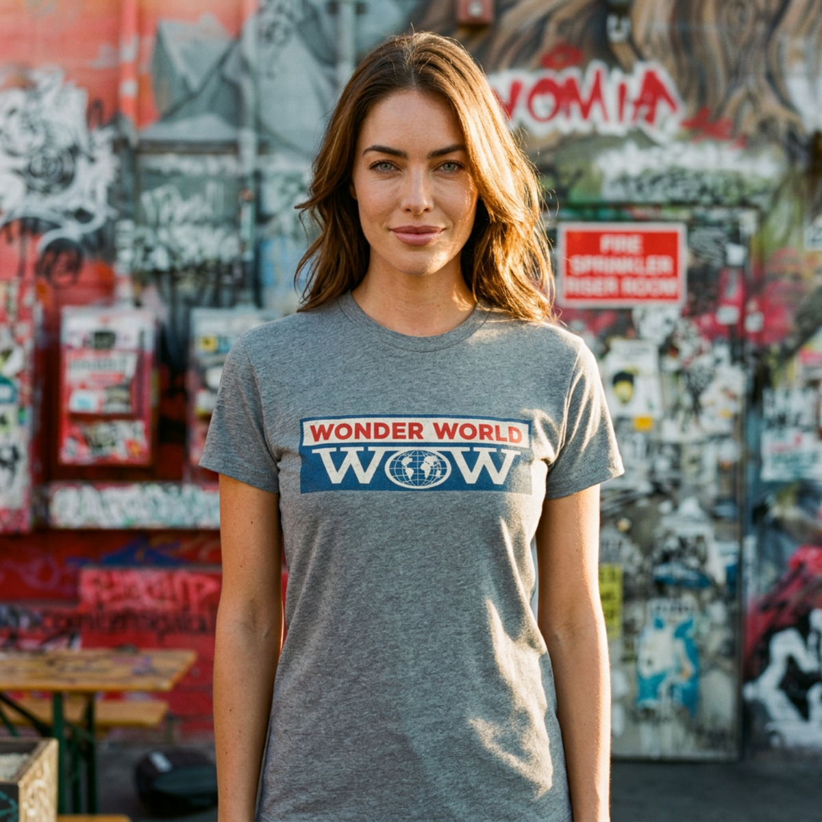 Wonder World Las Vegas t-shirt second lifestyle shot in Premium Heather